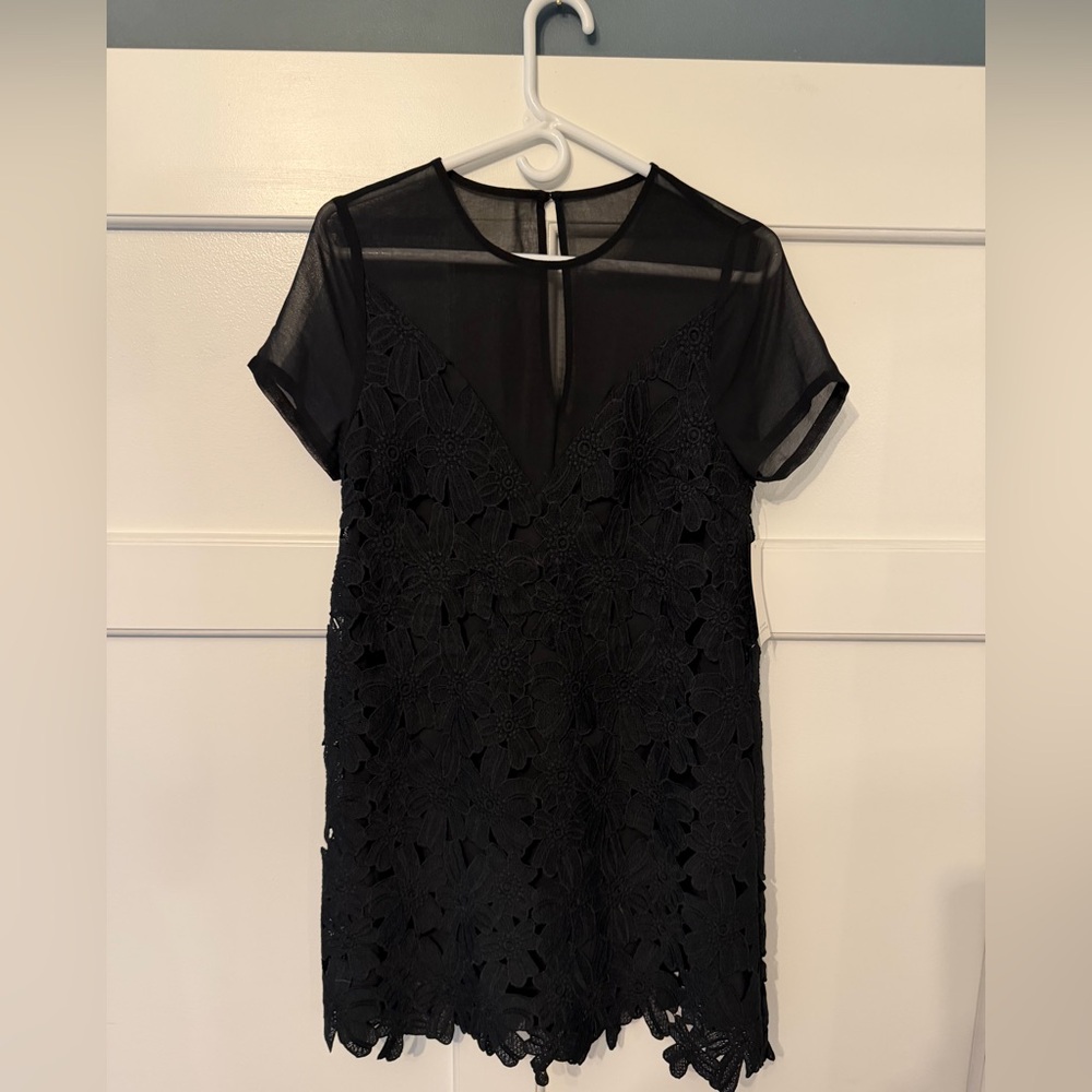 Tobi Black Floral Lace Mini Dress